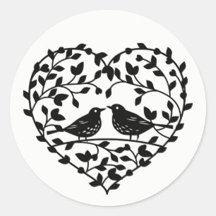 Pegatina Redonda Boda Rosa y Marrón Novia y Novio Dibujos Animados