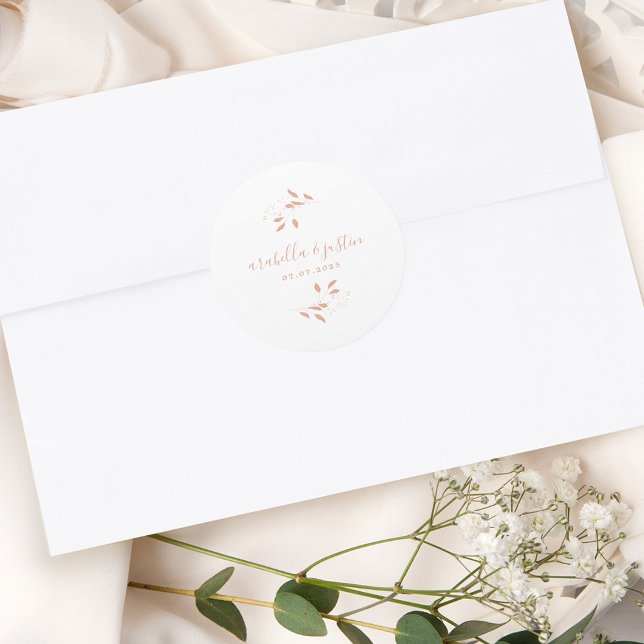 Pegatina Redonda Boda rosado polvoriento botánico de escritura mode (Subido por el creador)