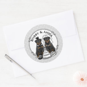 Pegatina Redonda Boda Rottweilers Bride y Groom Dogs Cute