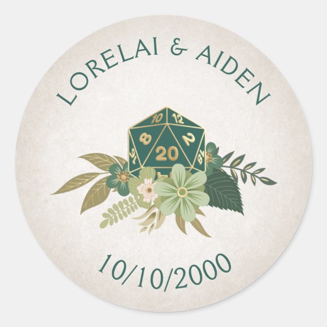 Pegatina Redonda Boda RPG Dice Gamer (Anverso)