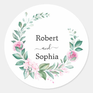 Pegatina Redonda Boda Rubor Pink Bloom