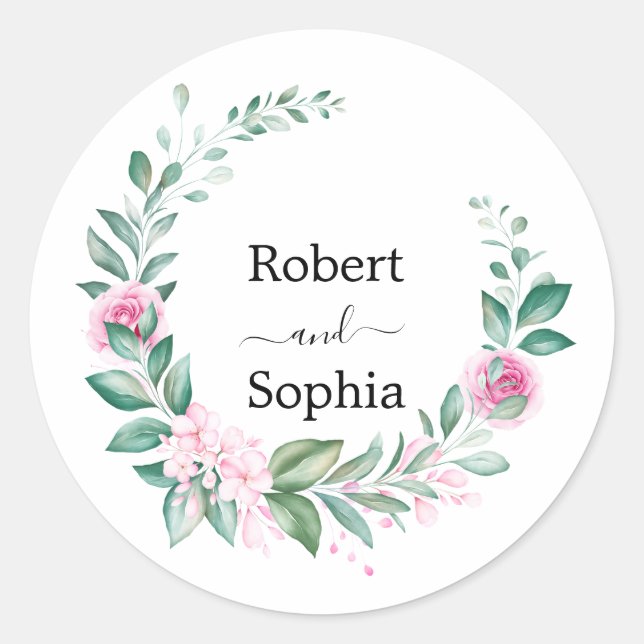 Pegatina Redonda Boda Rubor Pink Bloom (Anverso)