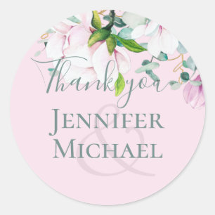 Pegatina Redonda Boda Rubor Pink Magnolia