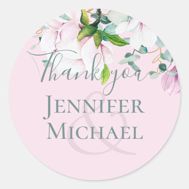 Pegatina Redonda Boda Rubor Pink Magnolia (Anverso)