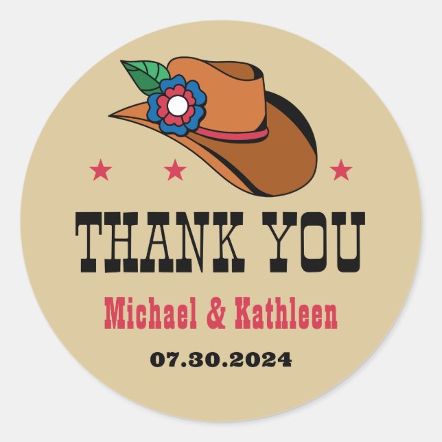 Pegatina Redonda Boda rural rústica de Gorra floral occidental (Anverso)