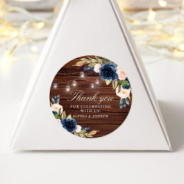 Pegatina Redonda Boda ruso de flores azules de la marina