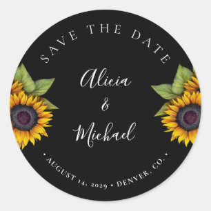 Pegatina Redonda Boda ruso moderno de girasoles salva fecha