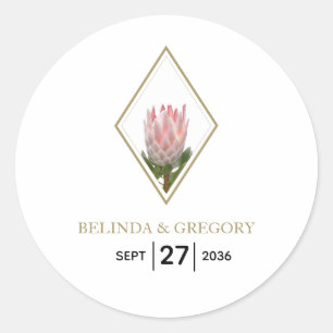 Pegatina Redonda Boda Rustic King Protea