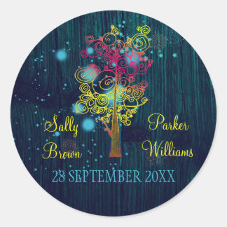 Pegatina Redonda Boda Rustic Midnight Blue Woodland