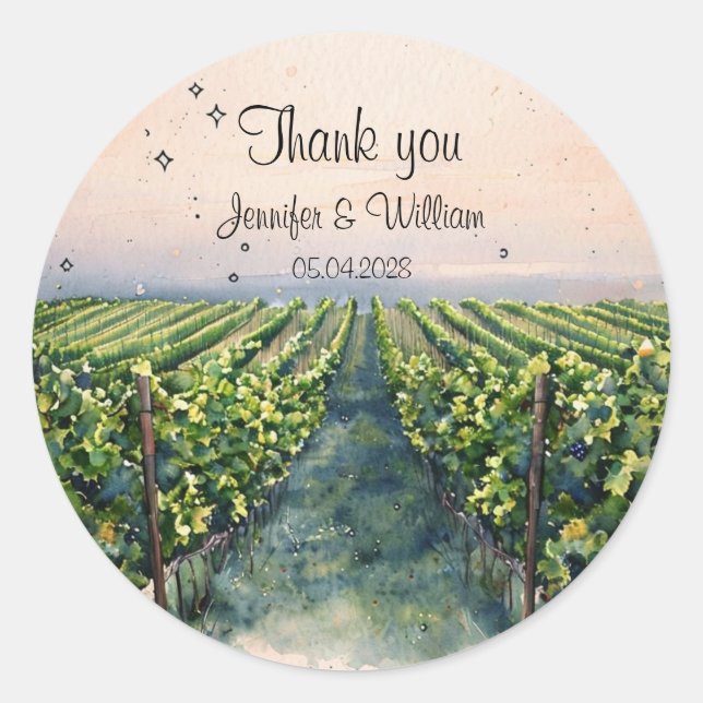 Pegatina Redonda Boda Rustic Vineyard Destination Italy (Anverso)
