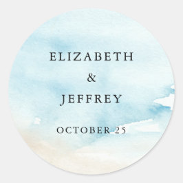 Pegatina Redonda Boda Rustic Watercolor Ocean Sea Summer Beach