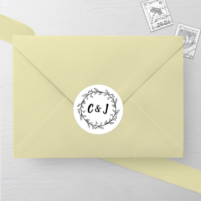 Pegatina Redonda Boda Rustic Wreath (Subido por el creador)