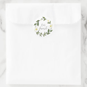 Pegatina Redonda Boda Rústica de Flor de Margarita Blanca