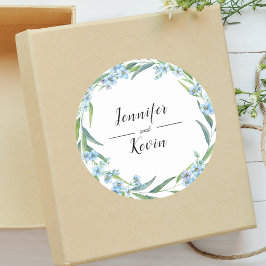 Pegatina Redonda Boda Rústica de Flores Silvestres con Verde Elegan