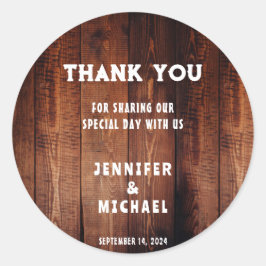 Pegatina Redonda Boda rústica en el campo rural Boda gracias