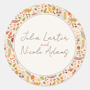 Pegatina Redonda Boda Rústica Floral Bohemiana Otoño