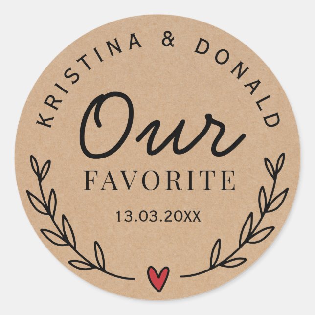 Pegatina Redonda Boda Rústica personalizado favorece a nuestra sele (Anverso)