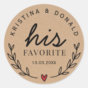 Pegatina Redonda Boda Rústica personalizado favorece a su kraft fav
