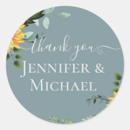 Pegatina Redonda Boda Rústico BOHO Sunflowers Greenery