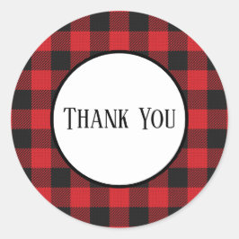 Pegatina Redonda Boda Rústico de Búfalo Negro Rojo Gracias