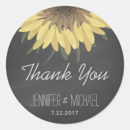 Pegatina Redonda Boda Rústico De Chalkboard De Girasol Gracias