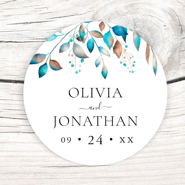 Pegatina Redonda Boda rústico de la Marina y la vegetación moderna (Subido por el creador)