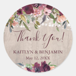 Pegatina Redonda Boda Rústico de las Luces Florales del Boho de Mad