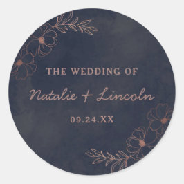 Pegatina Redonda Boda Rústico del Monograma Azul de la Marina y Rel