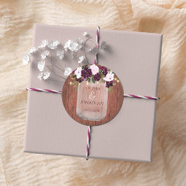 Pegatina Redonda Boda Rústico Floral Mason Jar Lights