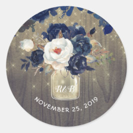 Pegatina Redonda Boda Rústico Mason Jar