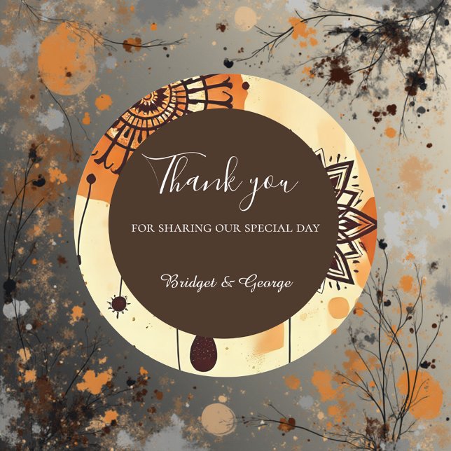 Pegatina Redonda boda rústico terracotta mandala boho (Subido por el creador)