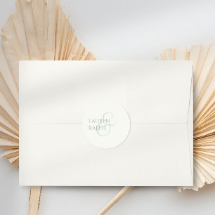 Pegatina Redonda Boda Sage Green y Ivory Script