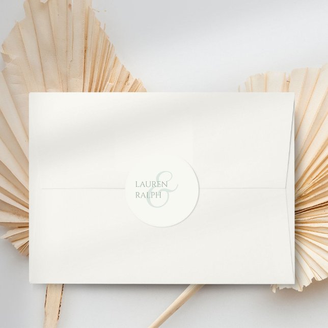 Pegatina Redonda Boda Sage Green y Ivory Script (Subido por el creador)