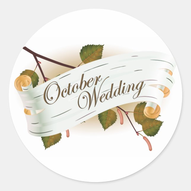 Pegatina Redonda Boda Seal de octubre : hojas de la temporada : (Anverso)