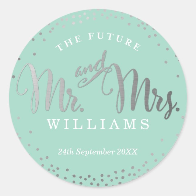 Pegatina Redonda BODA SEAL elegante mini confit de plata (Anverso)