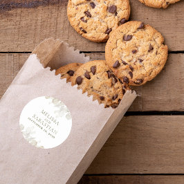 Pegatina Redonda Boda Sencillo Elegante Vegetación Verde Sage