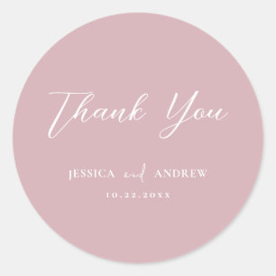 Pegatina Redonda Boda sencillo rosa y blanco y polvoriento minimali
