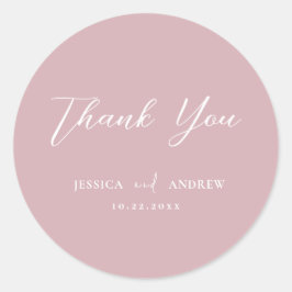 Pegatina Redonda Boda sencillo rosa y blanco y polvoriento minimali