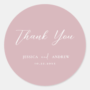 Pegatina Redonda Boda sencillo rosa y blanco y polvoriento minimali