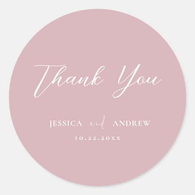 Pegatina Redonda Boda sencillo rosa y blanco y polvoriento minimali (Anverso)