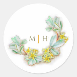 Pegatina Redonda Boda sibbaldia de color de agua media corona monog