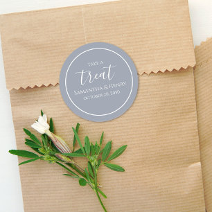 Pegatina Redonda Boda Simple Azul Polvoriento Caligrafía Script Reg