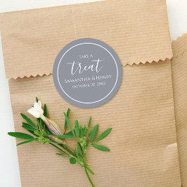 Pegatina Redonda Boda Simple Azul Polvoriento Caligrafía Script Reg