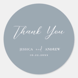 Pegatina Redonda Boda simple azul polvoriento minimalista y blanco