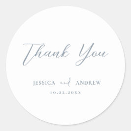 Pegatina Redonda Boda simple azul polvoriento minimalista y blanco