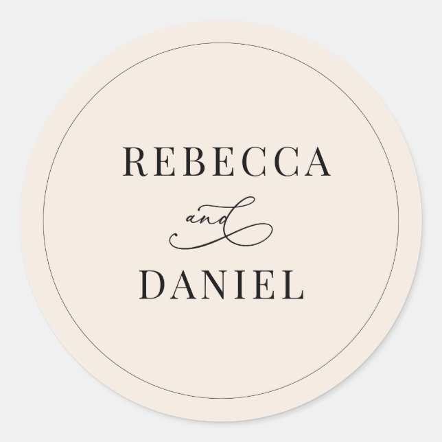 Pegatina Redonda Boda simple de Boho Neutral Rubor personalizado (Anverso)
