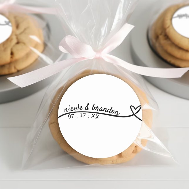 Pegatina Redonda Boda simple de corazón blanco y negro (Simple White & Black Heart Wedding Classic Round Sticker
)