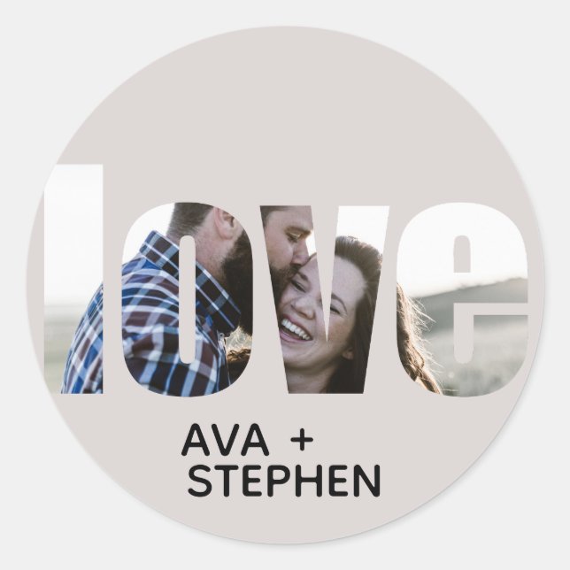 Pegatina Redonda Boda simple de fotos rosadas con polvo (Anverso)