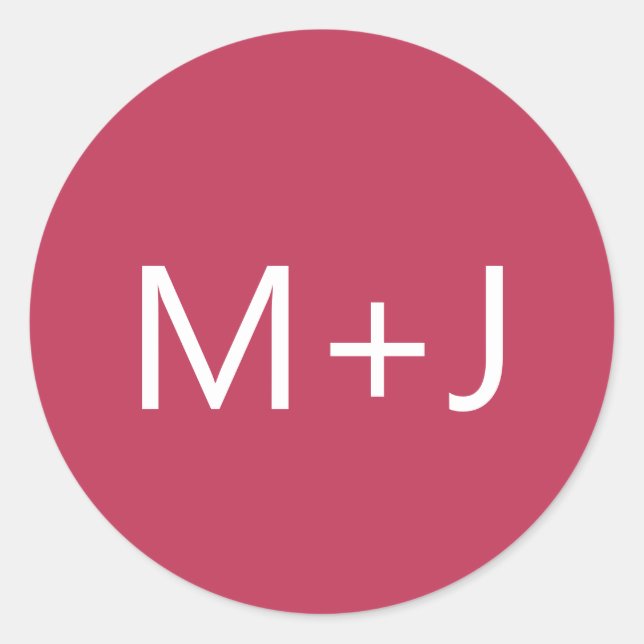 Pegatina Redonda Boda simple de monograma magenta rosa simple (Anverso)