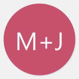 Pegatina Redonda Boda simple de monograma magenta rosa simple